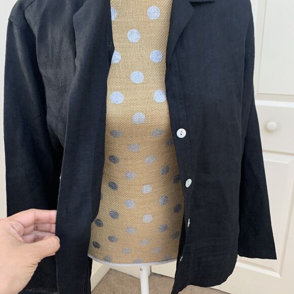 Sweet Jessie Womens  Linen Shacket Button Jacket Black Blazer Lagenlook Large - Picture 5 of 12